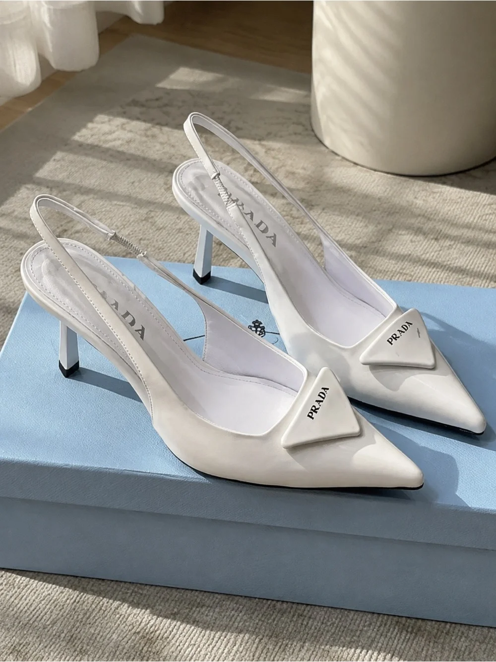 Prada White Patent Pointed-Toe Slingback Pumps